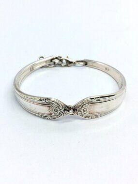 VINTAGE SPOON BRACELET Silver Plated Floral Flatware Repurposed Adjustable